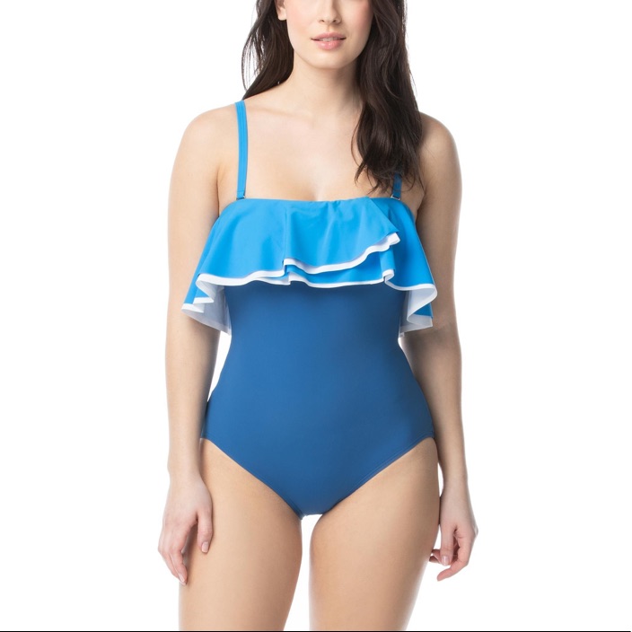 Coco Reef 34d Blue Agate Ruffle Convertible Strap Slimming One Piece Swim 10 New